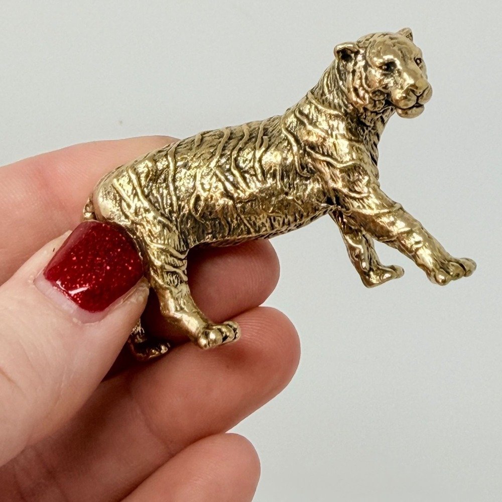 Brass Tiger Figurine Spirit Animal Altar Totem Solid Metal Gold 2.6" 1980s Style